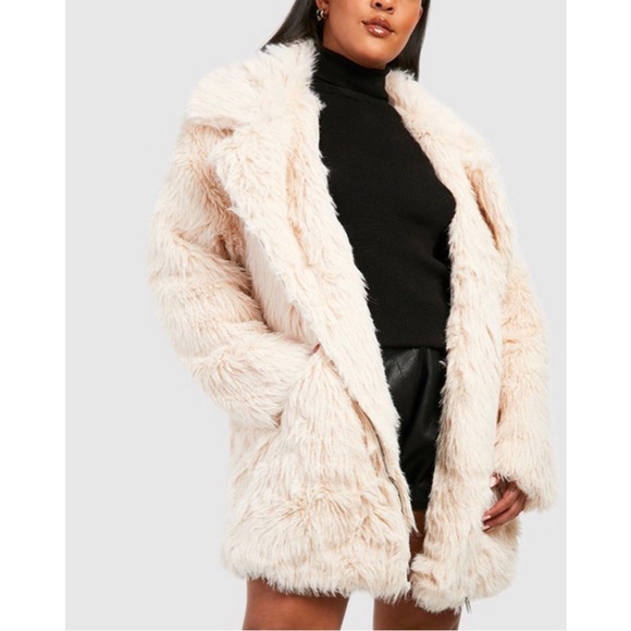 Boohoo Jackets & Coats Boohoo Faux Fur Coat Longline Shaggy Aviator
